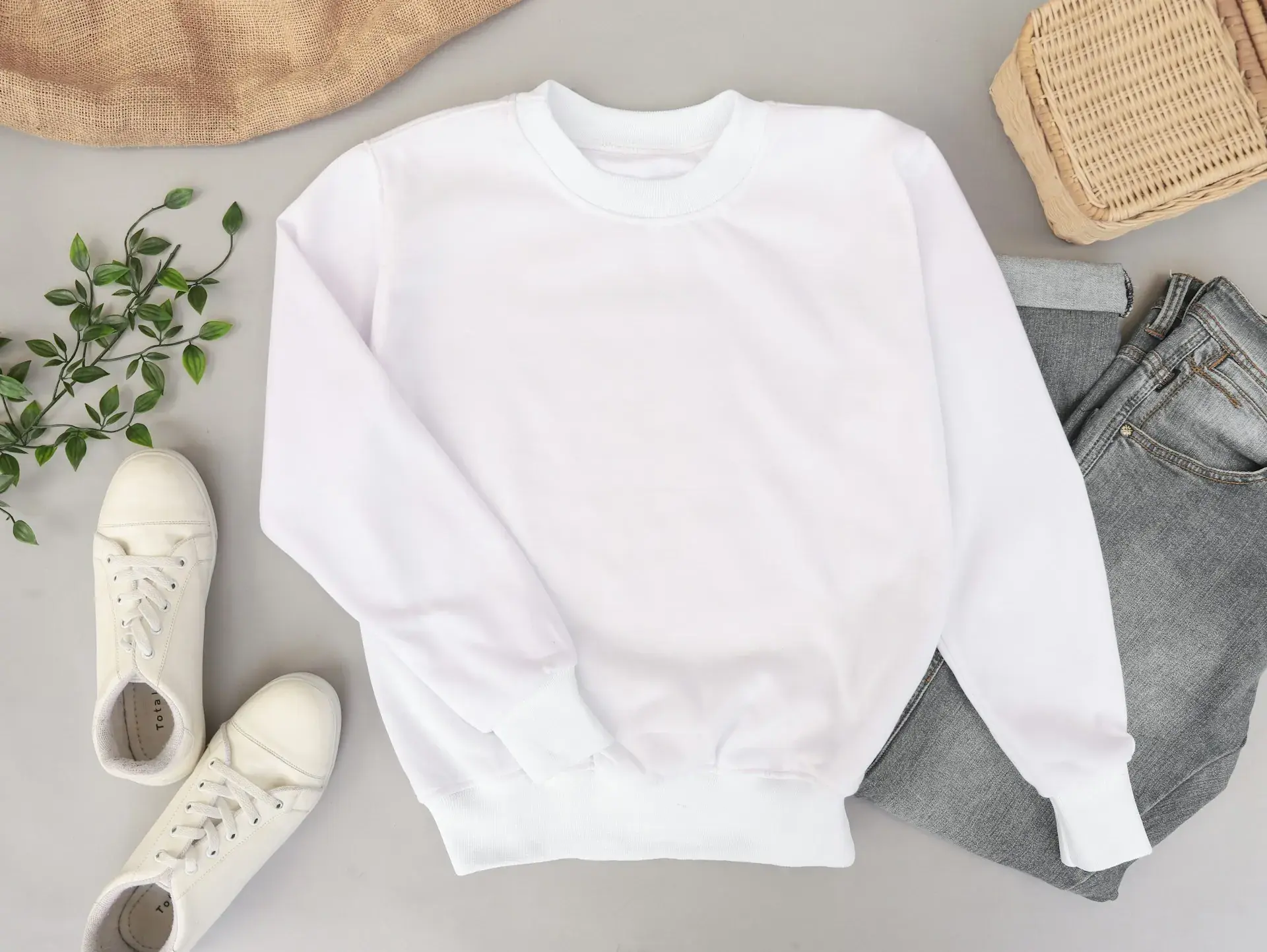 White crewneck sweatshirt laid flat — stock illustration for hoodies